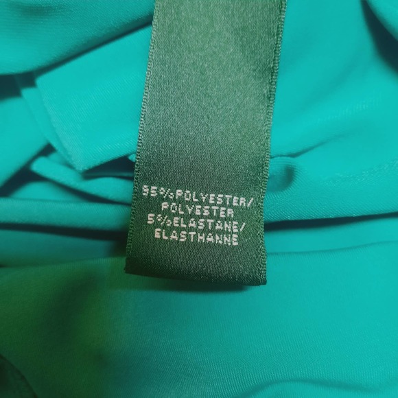 Lauren Ralph Lauren short sleeve Teal ruched drape front waterfall neck dress 6 - Picture 6 of 7